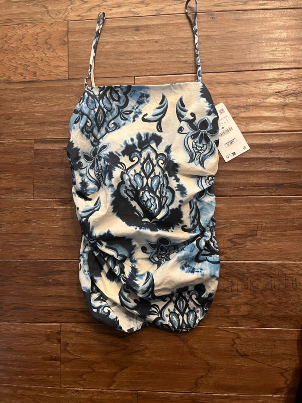 Zara NEW Floral Blue White Spaghetti Strap Tank Top Size M